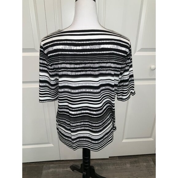 Chico's Black & White Stripe Top Tee size 1 Medium Side Gathers - Picture 4 of 5